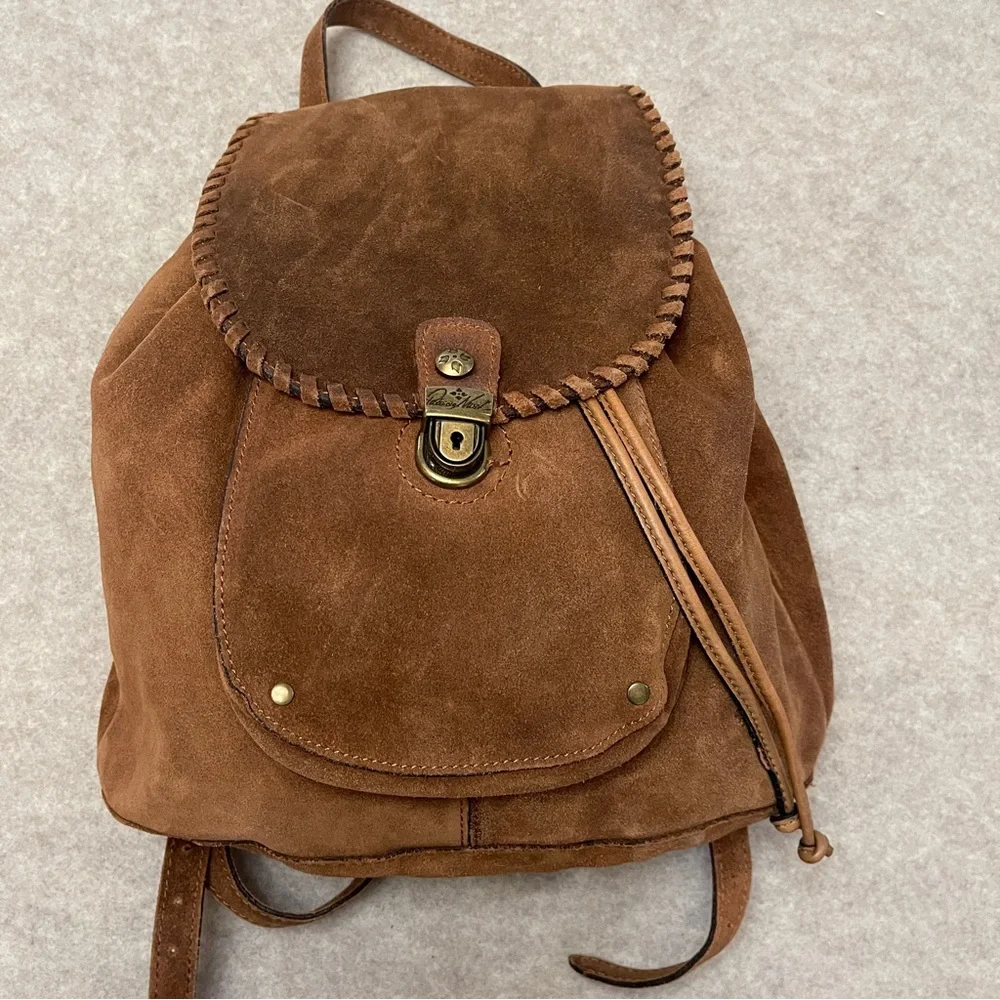 Patricia Nash Casape Brown Suede Drawstring Backpack Boho Western